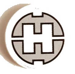 LEGO onderdeel Tile, Round 2 x 2 with Bottom Stud Holder with Hero Factory 'H' Pattern (Sticker) - Set 44014 (14769pb167)