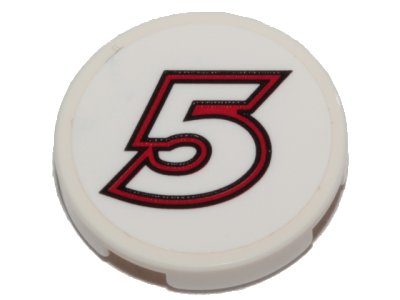 LEGO onderdeel Tegel, Rond 2 x 2 met Onderkant Studs Houder met Zwart en Rood Gecontoureerd '5' Patroon (Sticker) - Set 31094 (14769pb250)