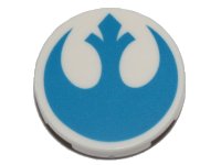 LEGO part Tile, Round 2 x 2 with Bottom Stud Holder with Blue SW Rebel Alliance Symbol Pattern 14769pb261