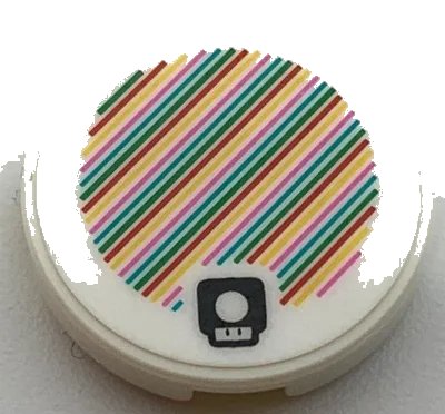 LEGO onderdeel Tile, Round 2 x 2 with Bottom Stud Holder with Super Mario Scanner Code Super Mushroom Pattern (Sticker) - Sets 30385 / 40414 / 71366 / 71418 (14769pb338)