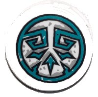 LEGO part Tile, Round 2 x 2 with Bottom Stud Holder with Dark Turquoise Tribal Symbol in Circle Pattern (Sticker) - Set 71747 14769pb410