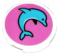 LEGO part Tile, Round 2 x 2 with Bottom Stud Holder with Medium Azure Jumping Dolphin on Dark Pink Background Pattern Model Right Side (Sticker) - Set 41347 14769pb421R
