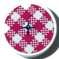 LEGO part Tile, Round 2 x 2 with Bottom Stud Holder with Cushion with Dark Blue Button, Magenta and White Checkered Pattern (Sticker) - Set 41364 14769pb533
