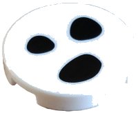 LEGO part Tile, Round 2 x 2 with Bottom Stud Holder with 3 Black Dalmatian Spots Pattern 14769pb780