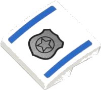 LEGO part Slope, Curved 2 x 2 x 2/3 with 2 Blue Stripes and Silver Police Badge Pattern (Sticker) - Set 60042 15068pb003