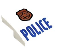 LEGO part Slope, Curved 2 x 2 x 2/3 with Copper Badge with Star and Black Outline, Blue 'POLICE' Pattern 15068pb046b