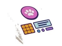 LEGO part Slope, Curved 2 x 2 x 2/3 with White Paw Print in Dark Pink Circle, Orange Keypad, Dark Blue Lines, Light Aqua Rectangle and Stripe Pattern (Sticker) - Set 41691 15068pb467