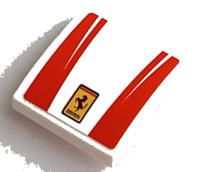 LEGO onderdeel Slope, Curved 2 x 2 x 2/3 with Ferrari Logo and Red Stripes Pattern (Sticker) - Set 75886 (15068pb524)