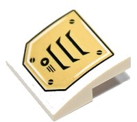 LEGO part Pente, Courbe 2 x 2 x 2/3 avec Motif de Ventilation Or, 4 Vis Noires, Lignes et Triangle sur Cercle (Autocollant) - Ensemble 70676 15068pb564