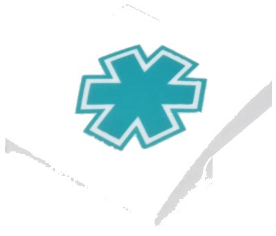 LEGO onderdeel Slope, Curved 2 x 2 x 2/3 with Dark Turquoise EMT Star of Life Pattern (15068pb610)