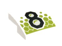 LEGO part Slope, Curved 2 x 2 x 2/3 with Black Geometric Number 8 and Lime Hexagons Pattern 15068pb681