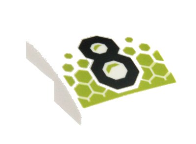 LEGO part Slope, Curved 2 x 2 x 2/3 with Black Geometric Number 8 and Lime Hexagons Pattern (15068pb681)