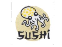 LEGO onderdeel Road Sign 2 x 2 Square with Open O Clip with Octopus, Gold Circle and Black 'SUSHI' Pattern (Sticker) - Set 70620 15210pb032