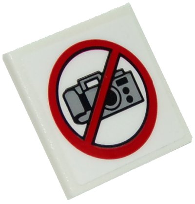 LEGO part Road Sign 2 x 2 Square with Open O Clip with No Cameras Pattern (Sticker) - Set 10261 (15210pb035)