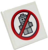 LEGO onderdeel Road Sign 2 x 2 Square with Open O Clip with No Babies Pattern (Sticker) - Set 10261 15210pb038