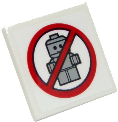 LEGO onderdeel Road Sign 2 x 2 Square with Open O Clip with No Babies Pattern (Sticker) - Set 10261 (15210pb038)