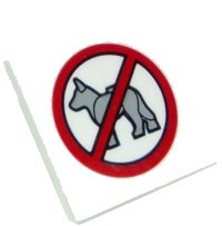 LEGO part Road Sign 2 x 2 Square with Open O Clip with No Dogs Pattern (Sticker) - Set 10261 15210pb039
