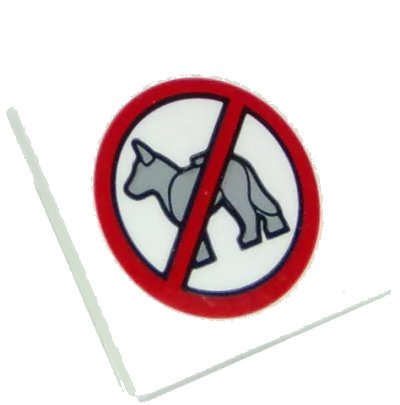 LEGO onderdeel Road Sign 2 x 2 Square with Open O Clip with No Dogs Pattern (Sticker) - Set 10261 (15210pb039)