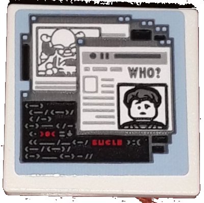 LEGO onderdeel Road Sign 2 x 2 Square with Open O Clip with Computer Screen with Open White and Black Windows on Medium Blue Background Pattern (Sticker) - Set 76185 (15210pb171)