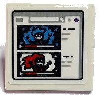LEGO part Road Sign 2 x 2 Square with Open O Clip with Screen with Videos of Dark Azure, Red and Black Phantom Minifigures Pattern (Sticker) - Set 70436 15210pb178