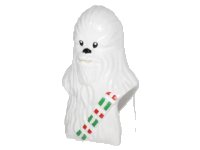 LEGO part Minifigure, Head, Modified SW Wookiee, Chewbacca with Black Eyes and Nose and Holiday Red and Green Ammo Strap Pattern 15307pb02