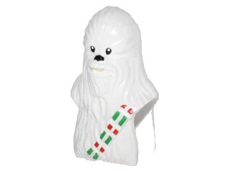 LEGO onderdeel Minifigure, Head, Modified SW Wookiee, Chewbacca with Black Eyes and Nose and Holiday Red and Green Ammo Strap Pattern (15307pb02)