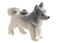 LEGO part Dog, Husky with Marbled Light Bluish Gray Ears and Back and Printed Blue Eyes, Black Nose, White Face and Ears Pattern 16606pb003