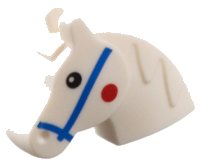 LEGO part Minifigure, Utensil Horse Head with Neck and Mane with Blue Bridle, Black Eyes, Red Spot on Cheeks Pattern 1703pb01