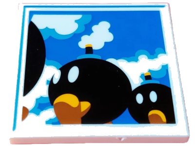 LEGO onderdeel Tile 4 x 4 with Black Bob-ombs on Blue Sky with Clouds Background Pattern (1751pb002)