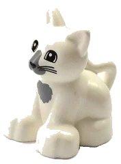 LEGO onderdeel Duplo Cat Kitten Sitting with Black Eyes and Whiskers and Dark Bluish Gray Chest and Nose Pattern (17865pb01)