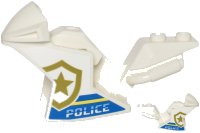 LEGO part Motorcycle Fairing, Racing (Sport) Bike with 'POLICE', Blue and Bright Light Yellow Stripes and Gold Star Badge Logo Pattern on Both Sides (Stickers) - Sets 60244 / 60245 / 60246 18895pb18