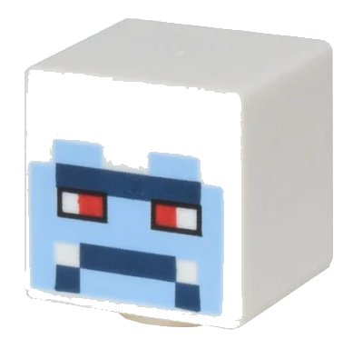 LEGO onderdeel Minifigure, Head, Modified Cube with Pixelated Bright Light Blue Face, Red Eyes, and Dark Blue Mouth and Brow Pattern (Minecraft Yeti) (19729pb059)