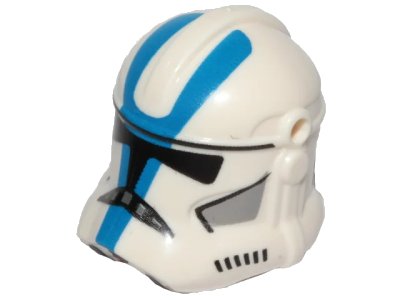 LEGO onderdeel Minifigure, Headgear Helmet SW Clone Trooper (Phase 2) with Holes with Black Visor and Blue and Light Bluish Gray 501st Legion Markings Pattern (2019pb04)