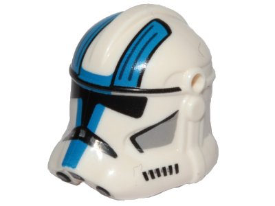 LEGO onderdeel Minifigure, Headgear Helmet SW Clone Trooper (Phase 2) with Holes with Black Visor and Blue, Light Bluish Gray, and Black 501st Legion Markings Pattern (2019pb05)