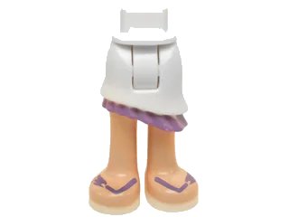 LEGO onderdeel Mini Doll Hips and Asymmetric Layered Skirt, Medium Lavender Ruffle, Light Nougat Legs and Medium Lavender Sandals Pattern - Thick Hinge (20377c00pb01)