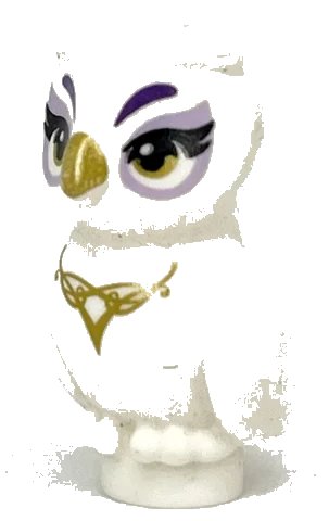 LEGO onderdeel Owl, Elves with Gold Beak, Eyes and Necklace and Lavender Eye Borders Pattern (Nascha) (21333pb01)