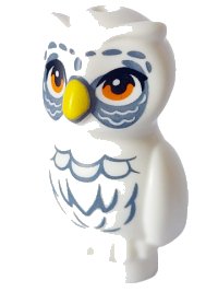 LEGO part Owl, Elves with Yellow Beak, Orange Eyes, Sand Blue Feathers and Around Eyes Pattern 21333pb06