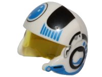 LEGO part Minifigure, Headgear Helmet SW Rebel Pilot Raised Front and Microphone with Trans-Yellow Visor with Black and Blue Stripes and Blue Circle Pattern 21566c01pb03