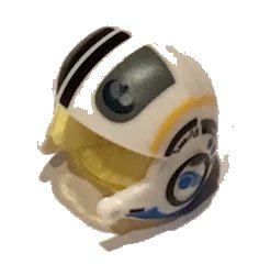 LEGO onderdeel Minifigure, Headgear Helmet SW Rebel Pilot Raised Front and Microphone with Trans-Yellow Visor with Black/Yellow Stripes and Black Rebel Alliance Symbol Pattern (21566c01pb04)