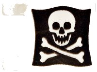 LEGO part Flag 2 x 2 Square with Rounded Skull and Crossbones on Black Background Pattern on Both Sides (Jolly Roger) 2335p30