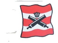 LEGO part Flag 2 x 2 Square with Crossed Cannons over Red Stripes, Black Outline Pattern 2335pb002