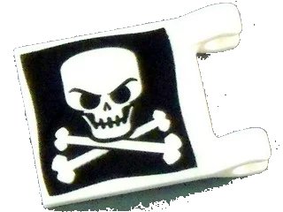 LEGO onderdeel Flag 2 x 2 Square with Evil Skull and Crossbones on Black Background Pattern on Both Sides (Jolly Roger) (2335pb030)