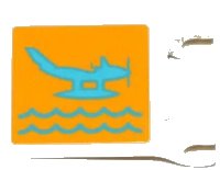 LEGO part Flag 2 x 2 Square with Medium Azure Seaplane and Waves on Yellow Background Pattern on Both Sides (Stickers) - Set 3063 2335pb101