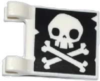 LEGO onderdeel Flag 2 x 2 Square with Skull and Crossbones with No Lower Jaw on Black Background Pattern on Both Sides (Jolly Roger) 2335pb129