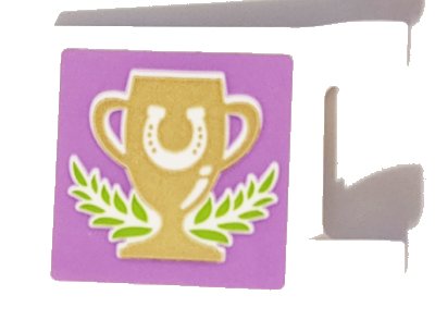 LEGO onderdeel Vlag 2 x 2 Vierkant met Hoefijzer op Goud Trofee met Laurieren Patroon (Sticker) - Set 41126 (2335pb238)