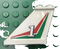LEGO part Tail 4 x 1 x 3 with White Number 1 on Red and Green Chevrons Pattern on Left Side (Sticker) - Set 6543 2340pb028L