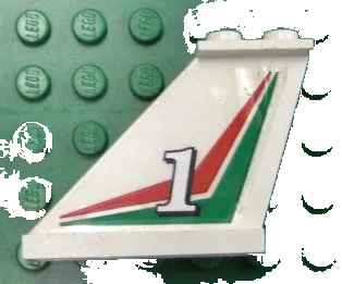 LEGO onderdeel Tail 4 x 1 x 3 with White Number 1 on Red and Green Chevrons Pattern on Left Side (Sticker) - Set 6543 (2340pb028L)