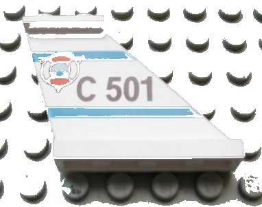 LEGO onderdeel Tail 4 x 1 x 3 with 'C 501' and Coast Guard Logo over Triangle Pattern on Right Side (2340px3)