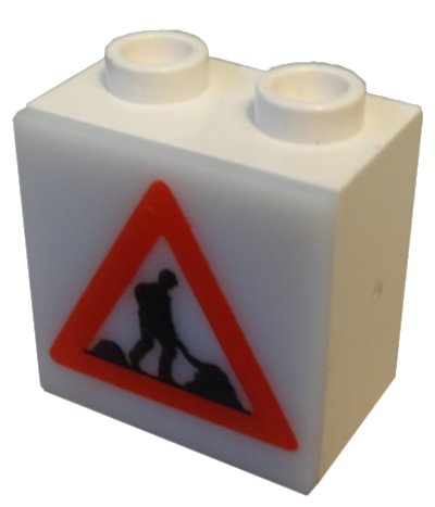 LEGO onderdeel Electric, Light 1 1/8 x 2 x 1 2/3 Cabinet with Lamp Holes (Sign Back) with Milky White Electric, Light 2 x 2 Clip-On Plate with Men Working Pattern (2383 / 2384pb01) (2383c01)