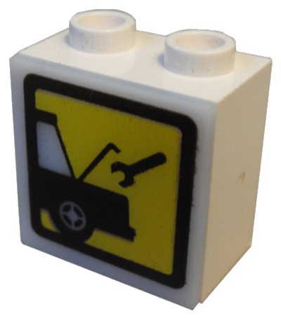 LEGO onderdeel Electric, Light 1 1/8 x 2 x 1 2/3 Cabinet with Lamp Holes (Sign Back) with Milky White Electric, Light 2 x 2 Clip-On Plate with Car Repair Pattern (2383 / 2384pb02) (2383c02)